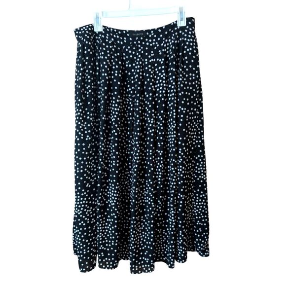 Talbots Polka Dot Navy Midi Skirt Cloth Covered Buttons Size 12 - Picture 2 of 10